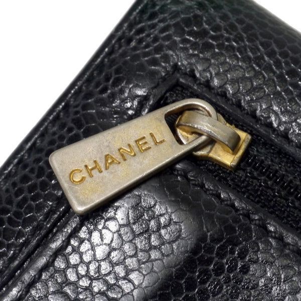 OLD CHANEL　ココステッチ三つ折財布（黒/キャビアスキン）