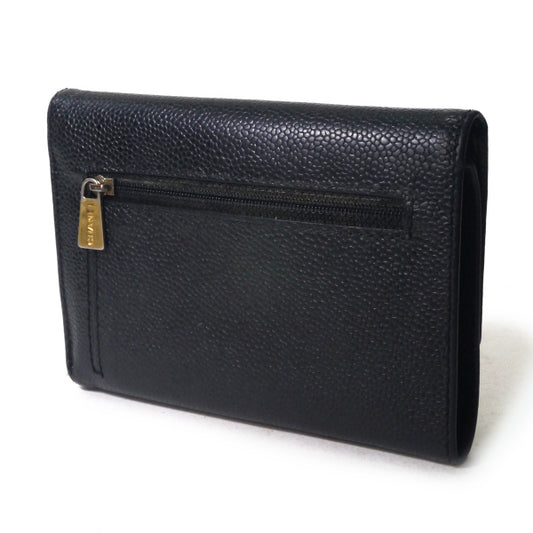 CHANEL　ココステッチ三つ折ミドル財布（黒/キャビアスキン）