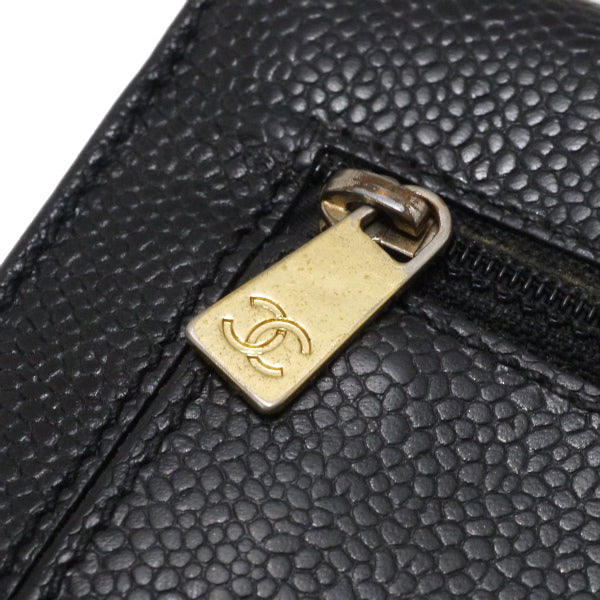 CHANEL　ココステッチ三つ折ミドル財布（黒/キャビアスキン）
