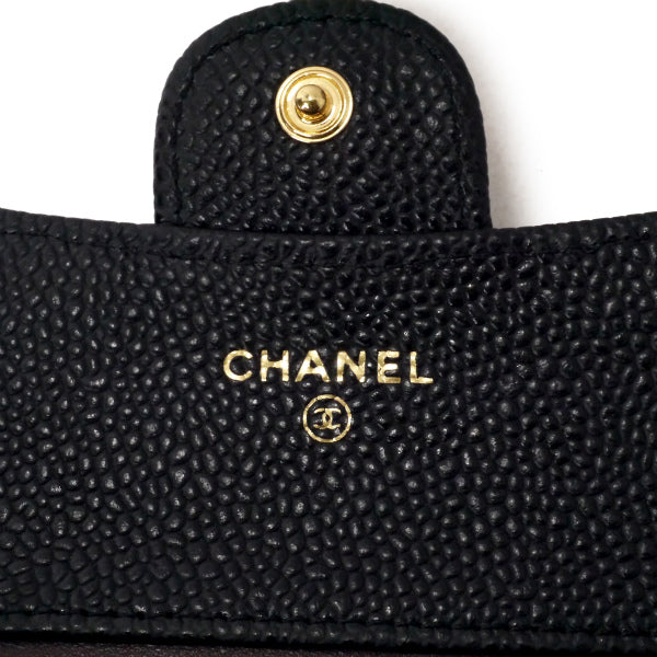 CHANEL マトラッセ クラシック三つ折り財布（黒/キャビアスキン