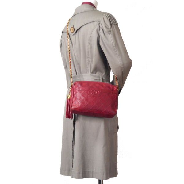 OLD CHANEL　フリンジマトラッセ チェーンバッグ（赤）