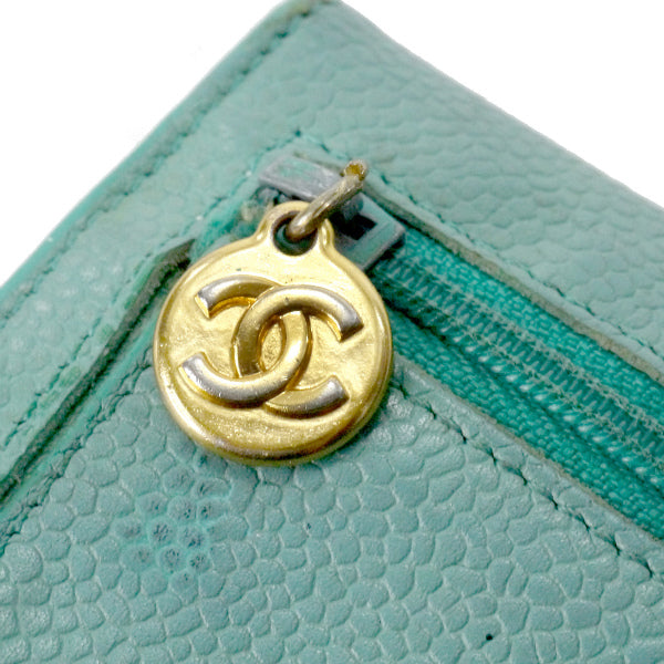 OLD CHANEL  ＜訳アリ＞ キャビアスキンココマークステッチ折財布（水色）