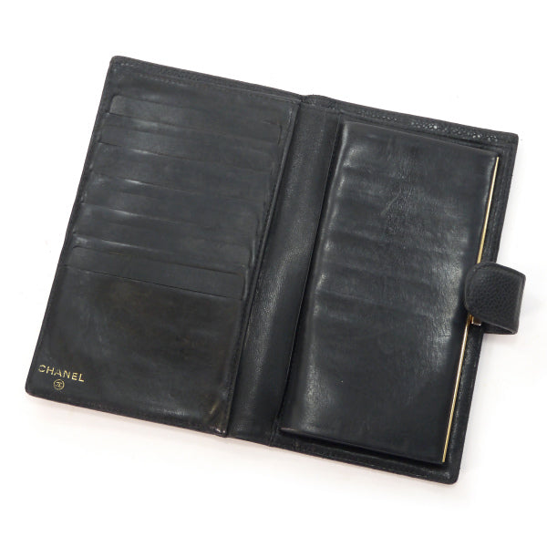 OLD CHANEL　がま口長財布（黒/キャビアスキン）