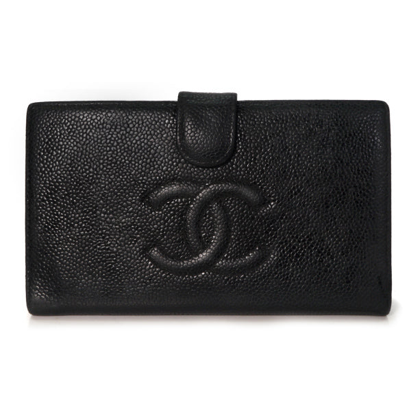 OLD CHANEL　がま口長財布（黒/キャビアスキン）