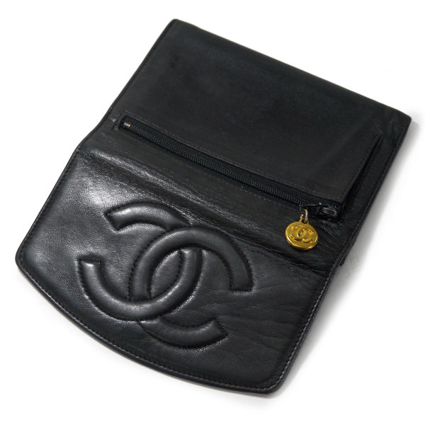 OLD CHANEL  ココマーク ポーチウォレット（黒/ラムスキン）