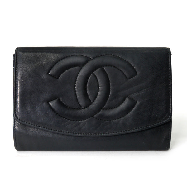 OLD CHANEL  ココマーク ポーチウォレット（黒/ラムスキン）