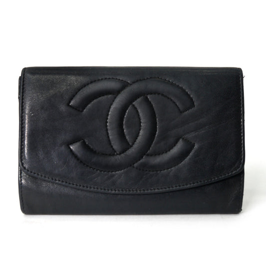 OLD CHANEL  ココマーク ポーチウォレット（黒/ラムスキン）