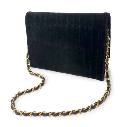 OLD CHANEL スエードマドモアゼルステッチチェーンバッグ（黒）