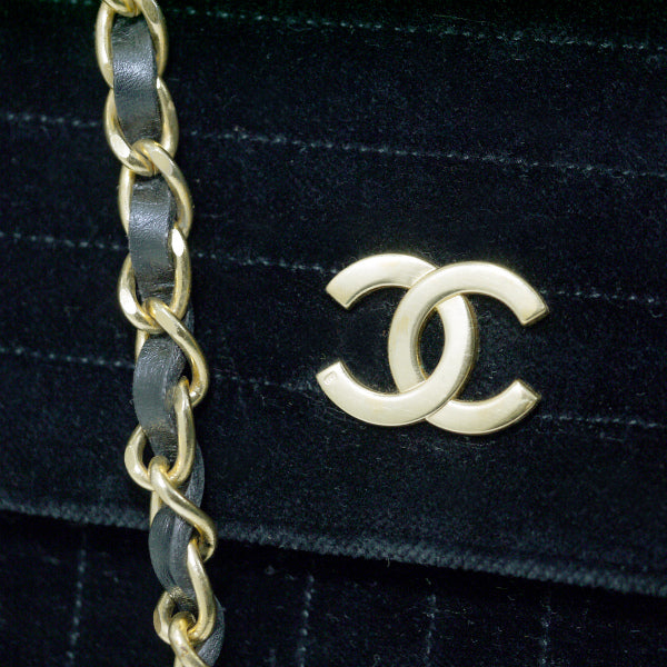 OLD CHANEL スエードマドモアゼルステッチチェーンバッグ（黒）