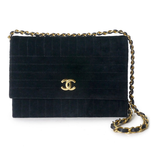 OLD CHANEL スエードマドモアゼルステッチチェーンバッグ（黒）