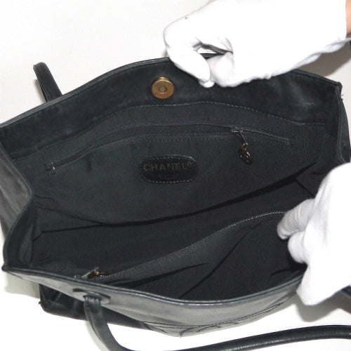 <訳あり>CHANEL ラム革トートバッグ(黒）