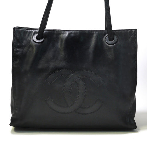 <訳あり>CHANEL ラム革トートバッグ(黒）