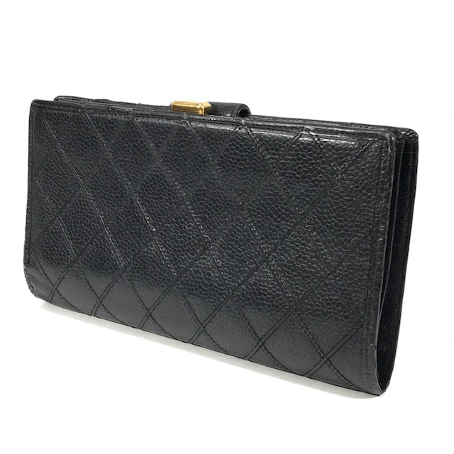 OLD CHANEL　マトラッセがま口長財布（キャビアスキン/黒）