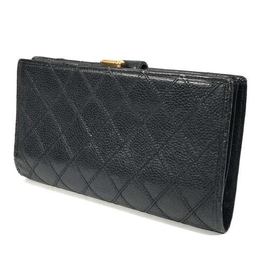 OLD CHANEL　マトラッセがま口長財布（キャビアスキン/黒）
