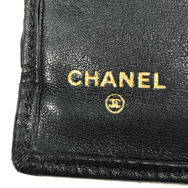 OLD CHANEL　マトラッセがま口長財布（キャビアスキン/黒）