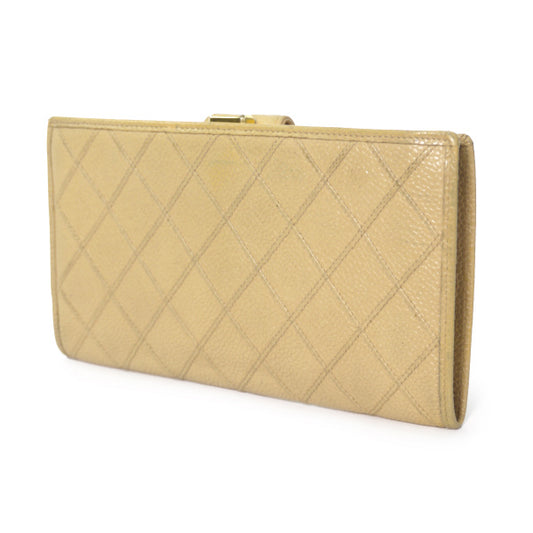 OLD CHANEL　マトラッセがま口長財布（キャビアスキン/ベージュ）