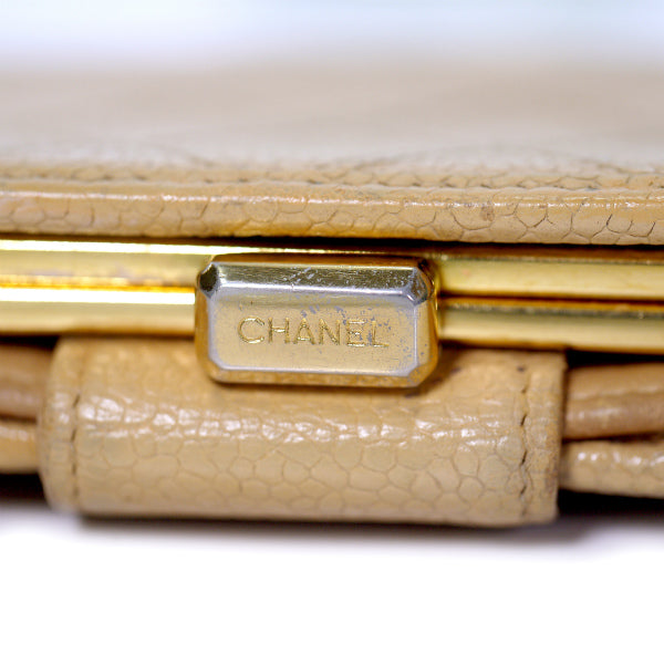OLD CHANEL　マトラッセがま口長財布（キャビアスキン/ベージュ）