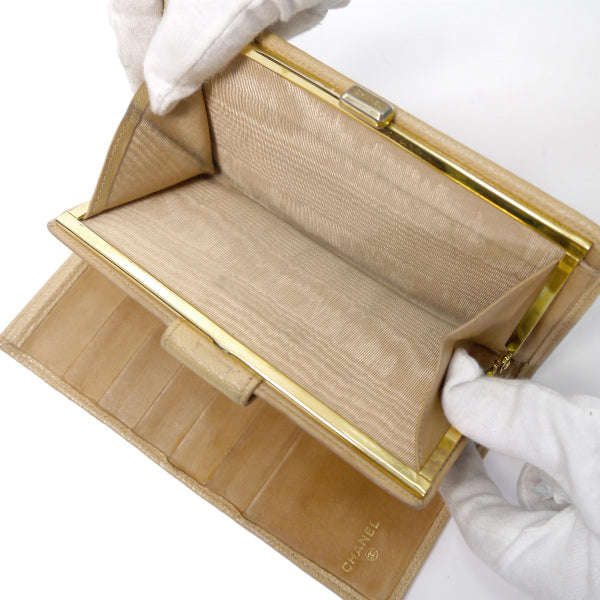OLD CHANEL　マトラッセがま口長財布（キャビアスキン/ベージュ）