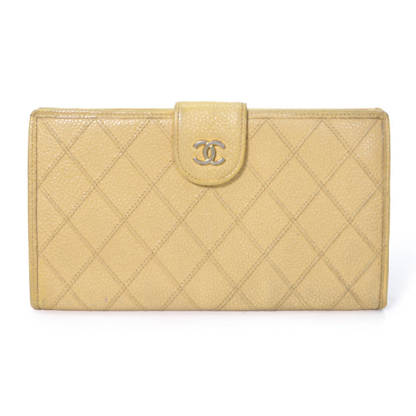 OLD CHANEL　マトラッセがま口長財布（キャビアスキン/ベージュ）
