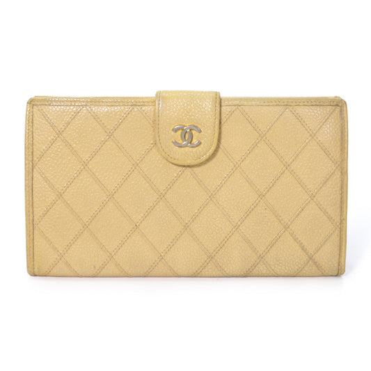 OLD CHANEL　マトラッセがま口長財布（キャビアスキン/ベージュ）