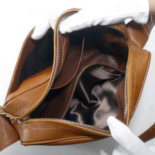 OLD CHANEL トリプルココステッチショルダー（キャメル/キャビアスキン）