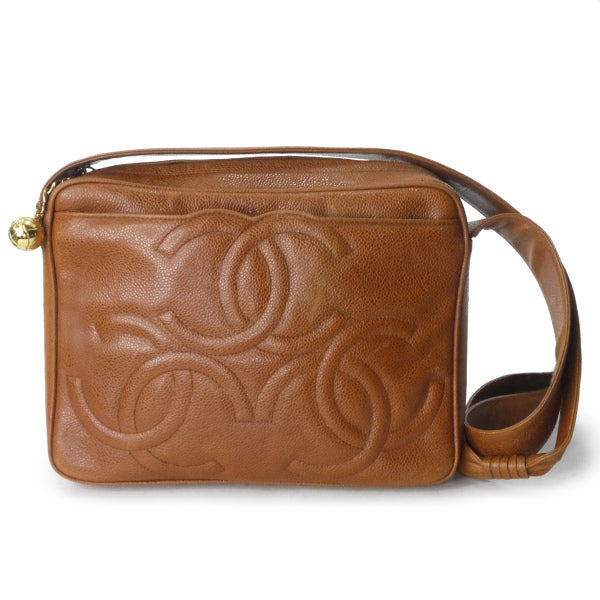 OLD CHANEL トリプルココステッチショルダー（キャメル/キャビアスキン）