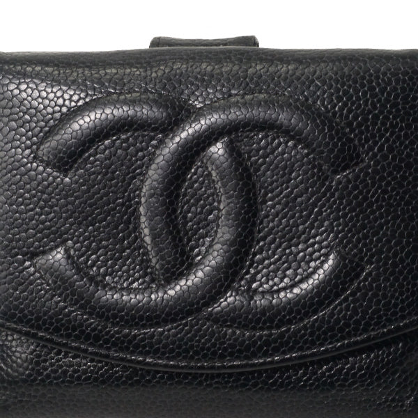OLD CHANEL　ココステッチWホック折財布（黒/キャビアスキン）