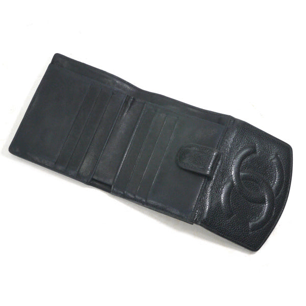 OLD CHANEL　ココステッチWホック折財布（黒/キャビアスキン）