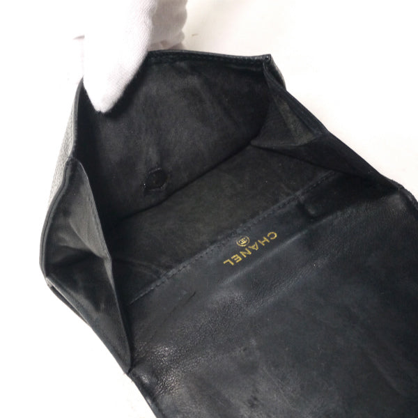 OLD CHANEL　ココステッチWホック折財布（黒/キャビアスキン）