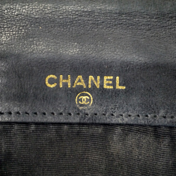 OLD CHANEL　ココステッチWホック折財布（黒/キャビアスキン）