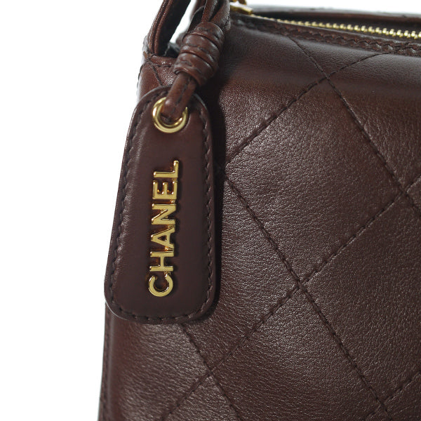 OLD CHANEL　マトラッセ大型ハンドバッグ（濃茶・ラムスキン）