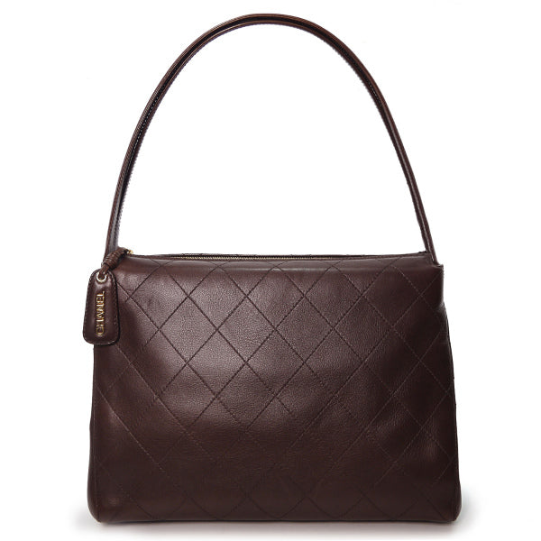 OLD CHANEL　マトラッセ大型ハンドバッグ（濃茶・ラムスキン）