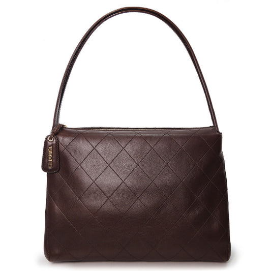 OLD CHANEL　マトラッセ大型ハンドバッグ（濃茶・ラムスキン）