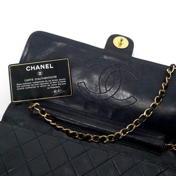 OLD CHANEL マトラッセ定番チェーンショルダー25（黒/ラムスキン）