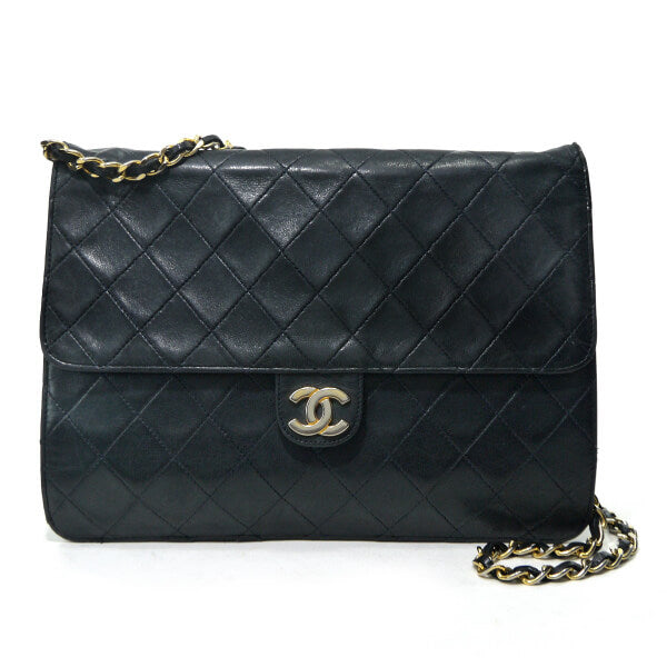 OLD CHANEL マトラッセ定番チェーンショルダー25（黒/ラムスキン）