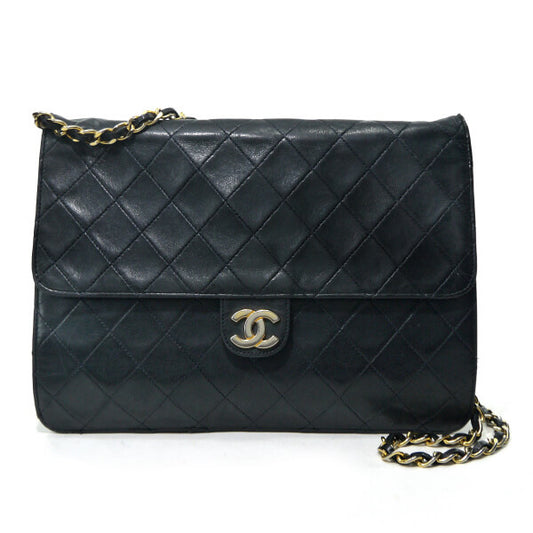 OLD CHANEL マトラッセ定番チェーンショルダー25（黒/ラムスキン）