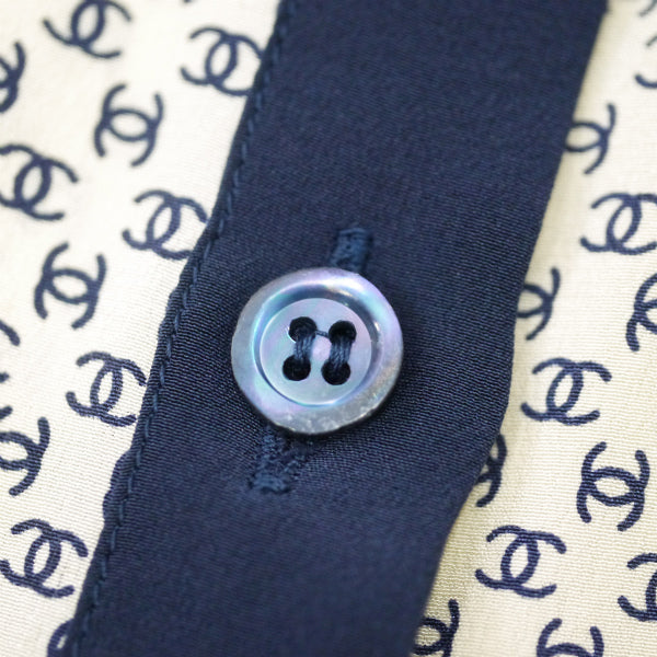 OLD CHANEL ココマーク柄 ボウタイブラウス（紺）