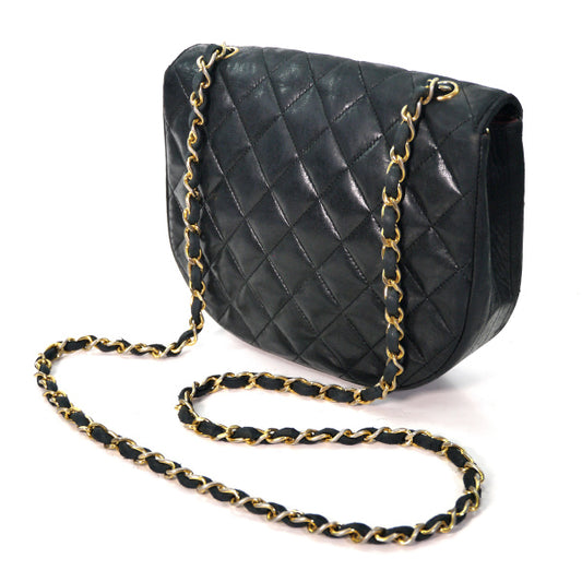 OLD CHANEL ビッグココマーク マトラッセチェーンポシェット（黒/ラムスキン）