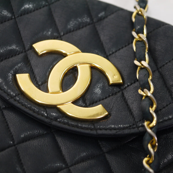 OLD CHANEL ビッグココマーク マトラッセチェーンポシェット（黒/ラムスキン）