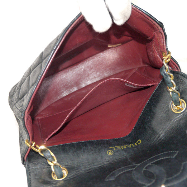 OLD CHANEL ビッグココマーク マトラッセチェーンポシェット（黒/ラムスキン）