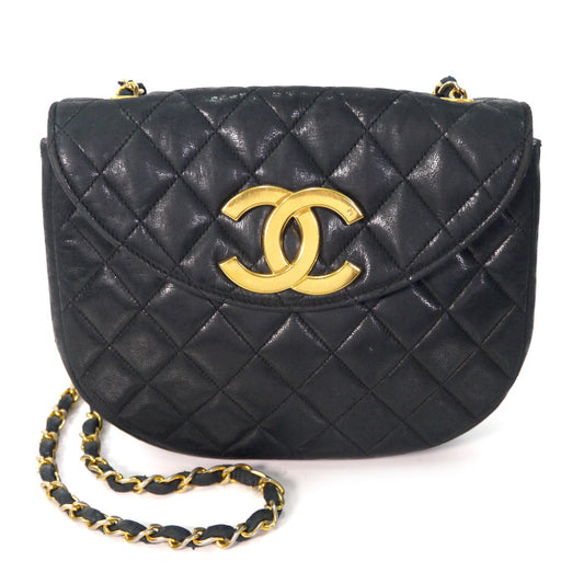 OLD CHANEL ビッグココマーク マトラッセチェーンポシェット（黒/ラムスキン）