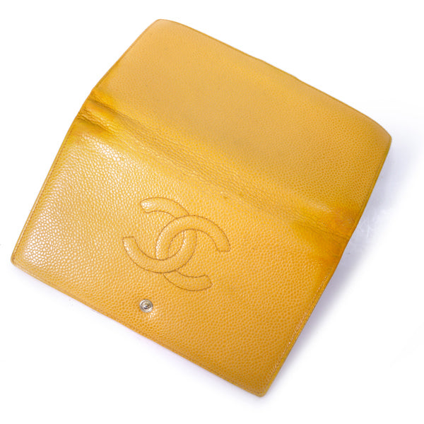 OLD CHANEL　がま口長財布 キャビアスキン（イエローオレンジ）