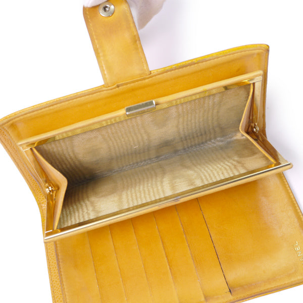 OLD CHANEL　がま口長財布 キャビアスキン（イエローオレンジ）