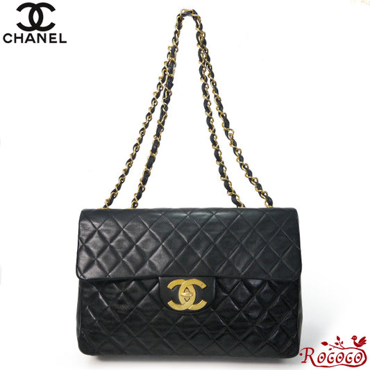 OLD CHANEL ラージ マトラッセチェーンショルダー（34サイズ/黒）