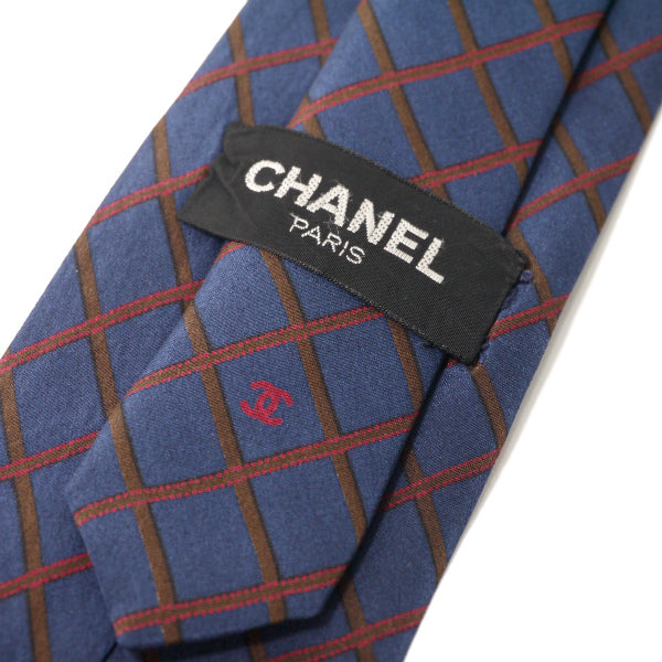 OLD CHANEL シルクネクタイ チェック柄（ネイビー系）