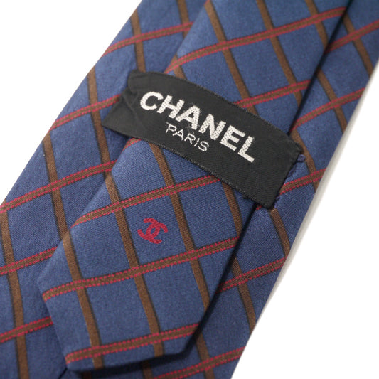 OLD CHANEL シルクネクタイ チェック柄（ネイビー系）