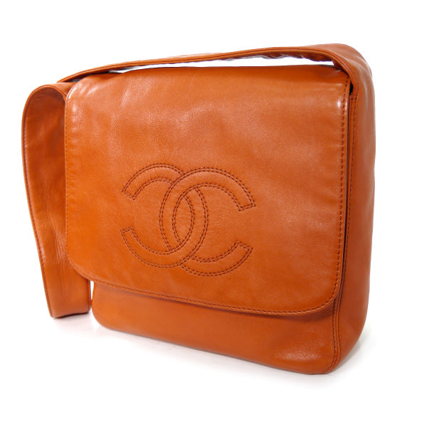 OLD CHANEL　ココマークステッチ総革ショルダー（オレンジ）