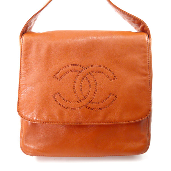 OLD CHANEL　ココマークステッチ総革ショルダー（オレンジ）