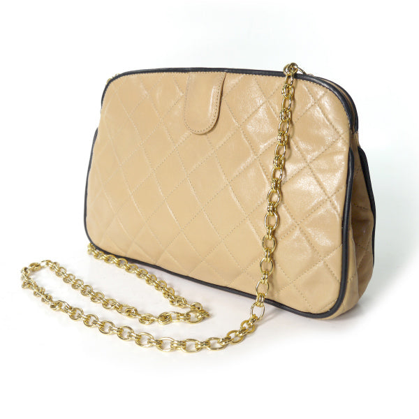 OLD CHANEL　ボタン細工 チェーンミニショルダー（ベージュ）