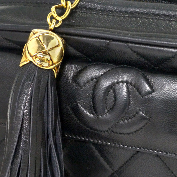 CHANEL　レア！ココマークステッチ ４連チェーンフリンジバッグ（黒）